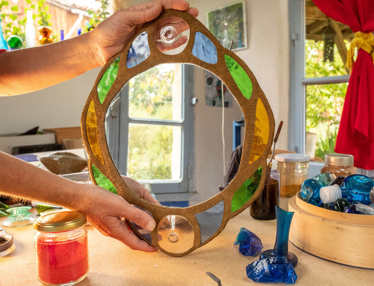 Création en vitrail ecologique miroir Floraluz