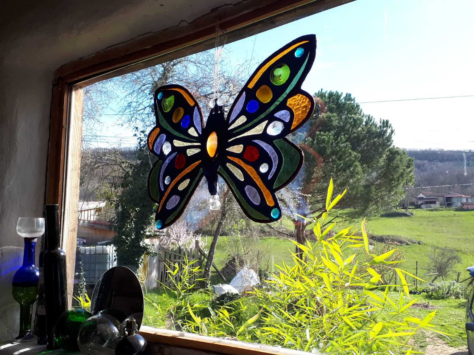 papillonSITE Création en vitrail ecologique miroir Floraluz